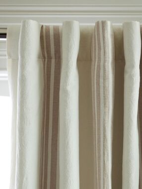 1Quince Coastal Stripe Linen Cotton Room Darkening Curtain 48x108 Ivory Natural